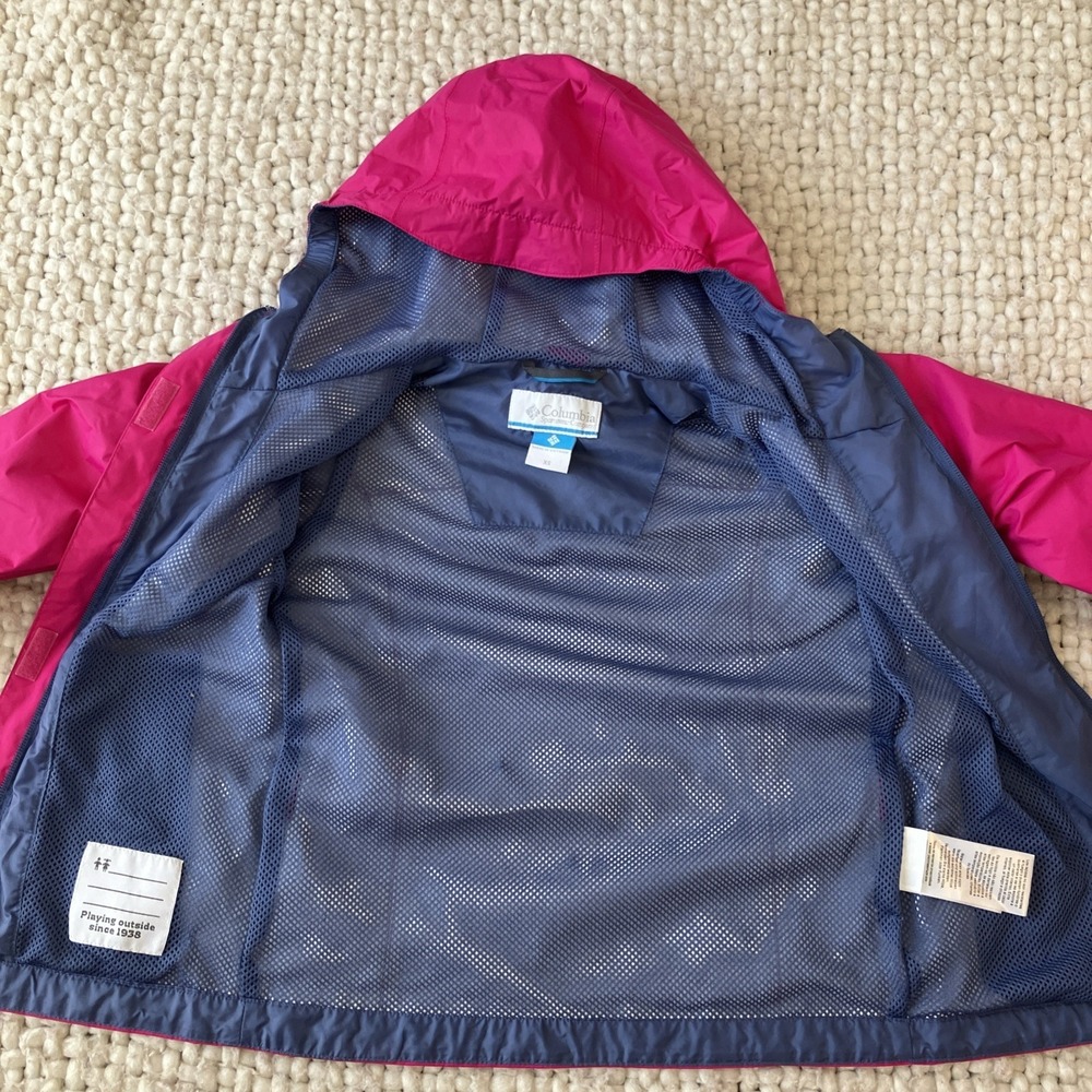 Columbia Girls XS 6 Lightweight Full Zip Hooded Rain Jacket Pink - Picture 5 of 10
